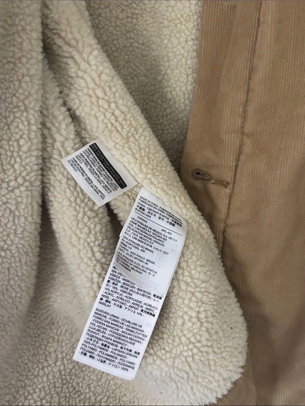 Levi's Tan Corduroy Sherpa-Lined Trucker Jacket Men’s Size Large - Picture 4 of 6